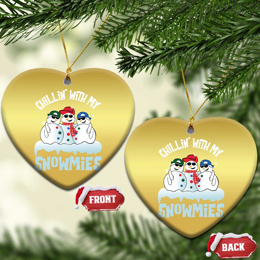 Funny Christmas Snowman Christmas Ornament Chillin' With My Snowmies Squad TS11 Heart Gold Print Your Wear