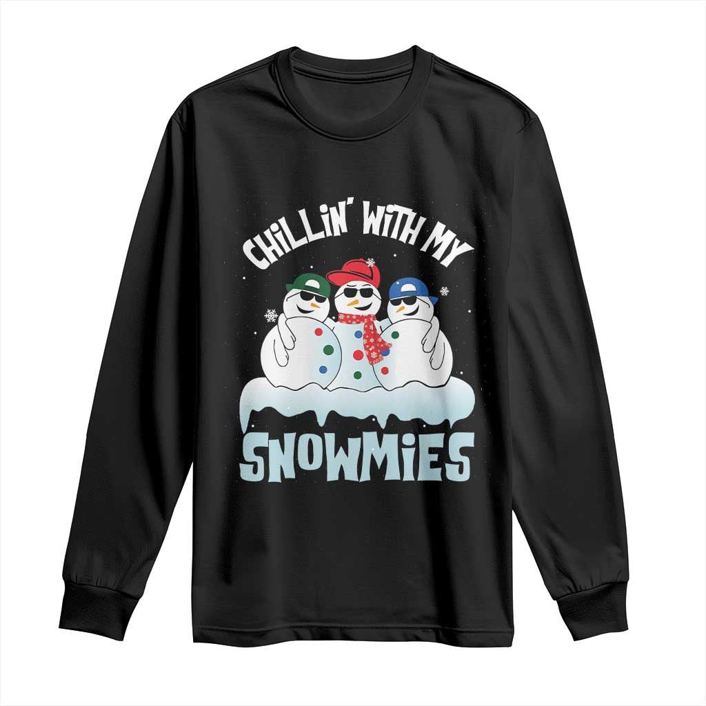 Funny Christmas Snowman Long Sleeve Shirt Chillin' With My Snowmies Squad TS11 Black Print Your Wear