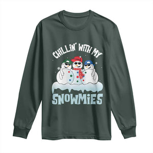 Funny Christmas Snowman Long Sleeve Shirt Chillin' With My Snowmies Squad TS11 Dark Forest Green Print Your Wear