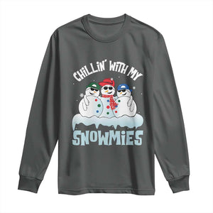 Funny Christmas Snowman Long Sleeve Shirt Chillin' With My Snowmies Squad TS11 Dark Heather Print Your Wear