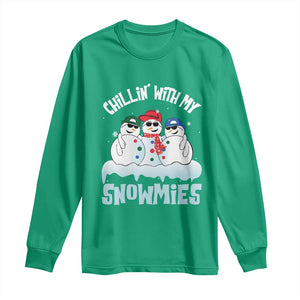 Funny Christmas Snowman Long Sleeve Shirt Chillin' With My Snowmies Squad TS11 Irish Green Print Your Wear