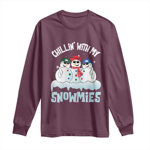 Funny Christmas Snowman Long Sleeve Shirt Chillin' With My Snowmies Squad TS11 Maroon Print Your Wear