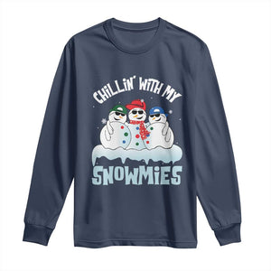 Funny Christmas Snowman Long Sleeve Shirt Chillin' With My Snowmies Squad TS11 Navy Print Your Wear