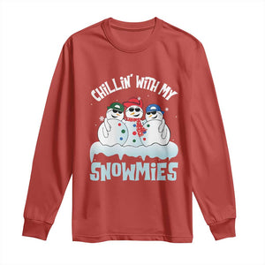 Funny Christmas Snowman Long Sleeve Shirt Chillin' With My Snowmies Squad TS11 Red Print Your Wear