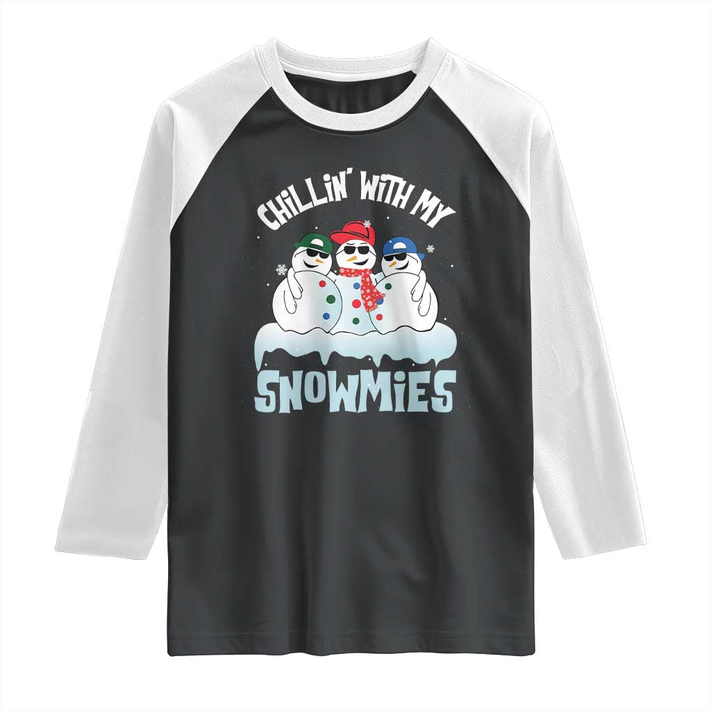 Funny Christmas Snowman Raglan Shirt Chillin' With My Snowmies Squad TS11 Black White Print Your Wear