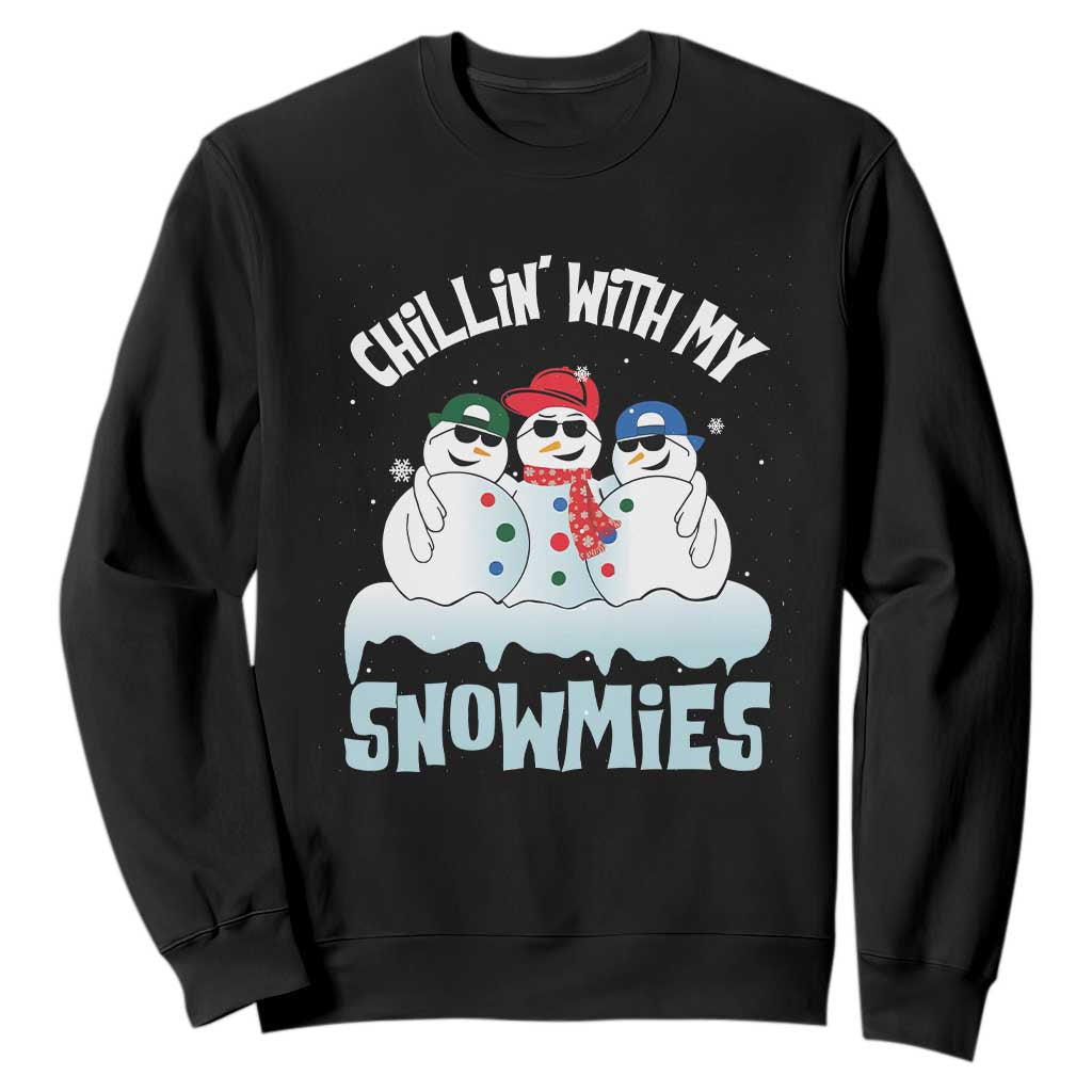 Funny Christmas Snowman Sweatshirt Chillin' With My Snowmies Squad TS11 Black Print Your Wear