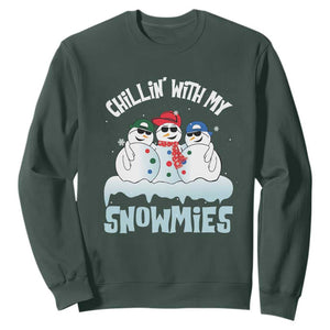 Funny Christmas Snowman Sweatshirt Chillin' With My Snowmies Squad TS11 Dark Forest Green Print Your Wear