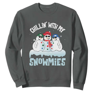 Funny Christmas Snowman Sweatshirt Chillin' With My Snowmies Squad TS11 Dark Heather Print Your Wear