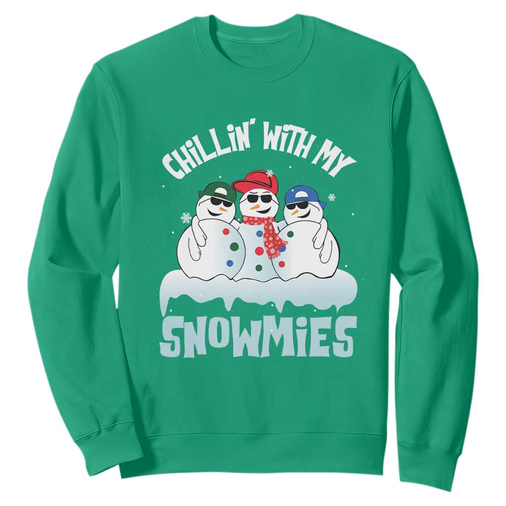 Funny Christmas Snowman Sweatshirt Chillin' With My Snowmies Squad TS11 Irish Green Print Your Wear