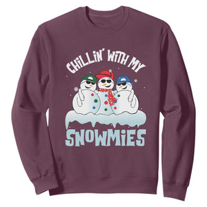 Funny Christmas Snowman Sweatshirt Chillin' With My Snowmies Squad TS11 Maroon Print Your Wear