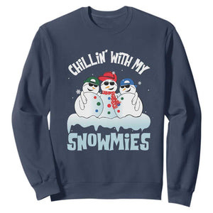 Funny Christmas Snowman Sweatshirt Chillin' With My Snowmies Squad TS11 Navy Print Your Wear