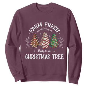 Christmas Tree Cake Sweatshirt Farm Fresh Sprinkles Frosting Ready To Eat Xmas Baking TS11 Maroon Print Your Wear