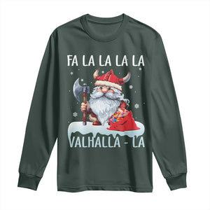 Viking Christmas Long Sleeve Shirt Fa La La La Valhalla La Viking Santa Gnome TS11 Dark Forest Green Print Your Wear