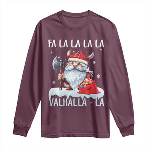 Viking Christmas Long Sleeve Shirt Fa La La La Valhalla La Viking Santa Gnome TS11 Maroon Print Your Wear