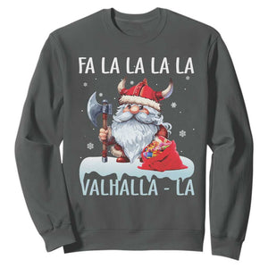 Viking Christmas Sweatshirt Fa La La La Valhalla La Viking Santa Gnome TS11 Dark Heather Print Your Wear