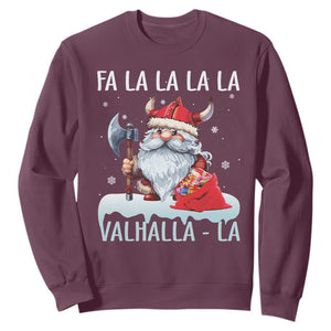 Viking Christmas Sweatshirt Fa La La La Valhalla La Viking Santa Gnome TS11 Maroon Print Your Wear