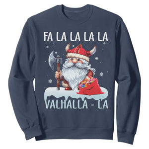 Viking Christmas Sweatshirt Fa La La La Valhalla La Viking Santa Gnome TS11 Navy Print Your Wear