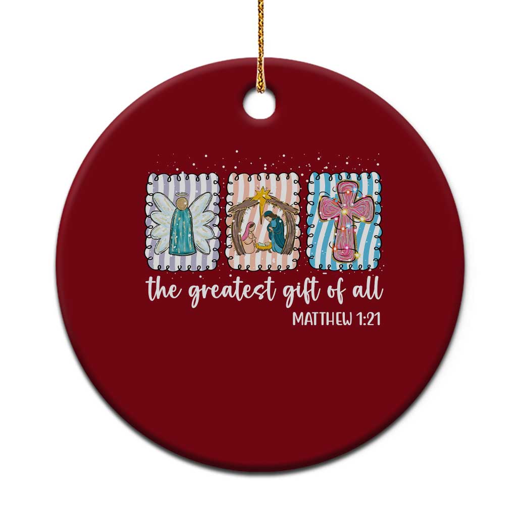 Christian Christmas Ceramic Ornament The Greatest Gift Of All Jesus Nativity Scene TS11 1pc Red Print Your Wear