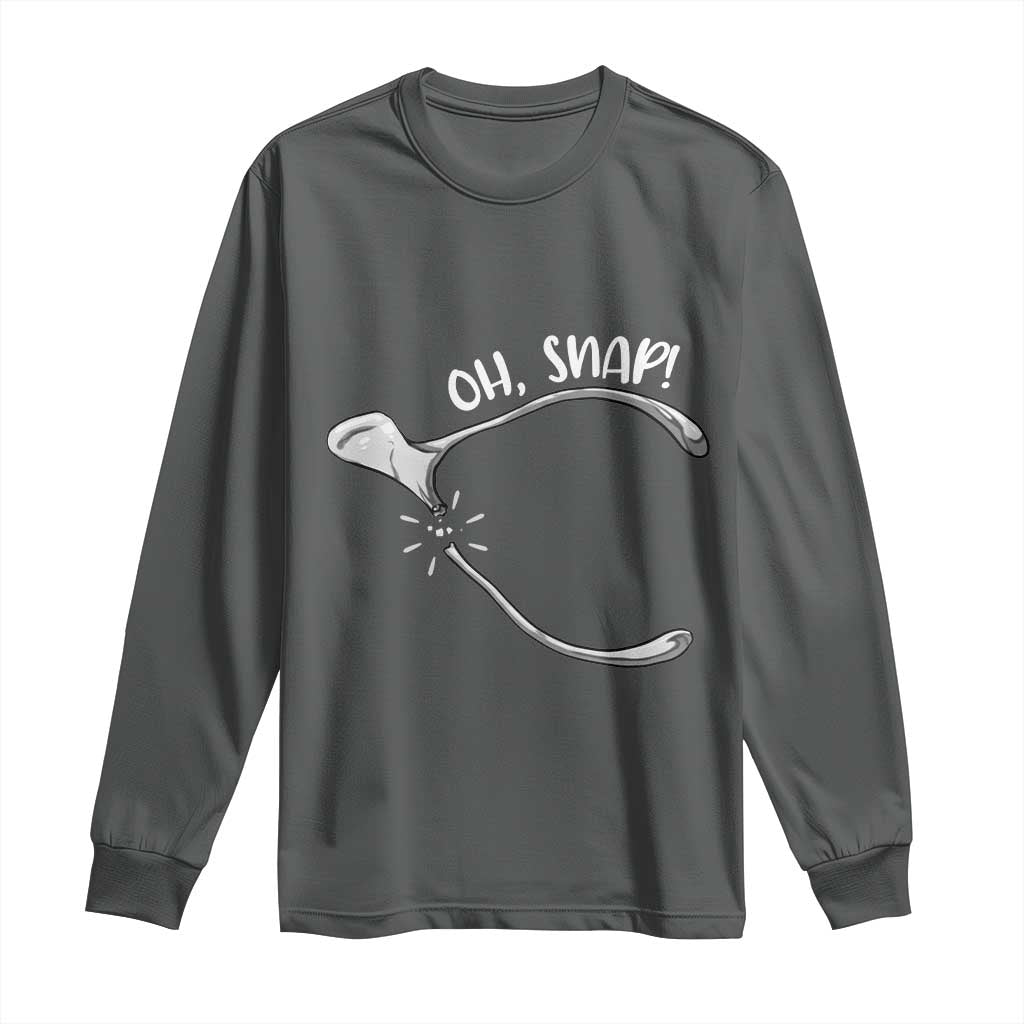 Funny Thanksgiving Oh Snap Long Sleeve Shirt Turkey Wishbone TS11 Dark Heather Print Your Wear