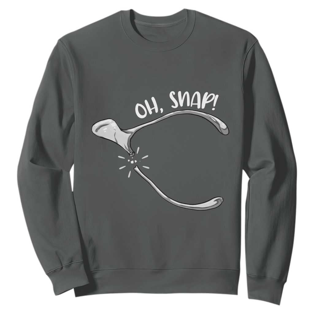 Funny Thanksgiving Oh Snap Sweatshirt Turkey Wishbone TS11 Dark Heather Print Your Wear