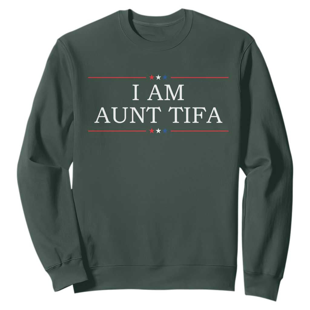 Funny I Am Aunt Tifa Sweatshirt Political Satire Stars And Stripes TS11 Dark Forest Green Print Your Wear