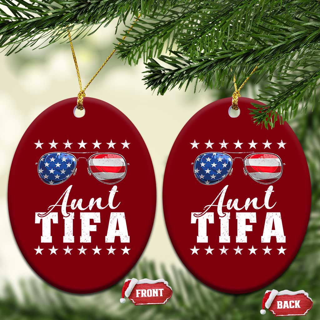 Funny Aunt Tifa Ceramic Ornament Political Satire American Flag Sunglasses TS11 Print Your Wear