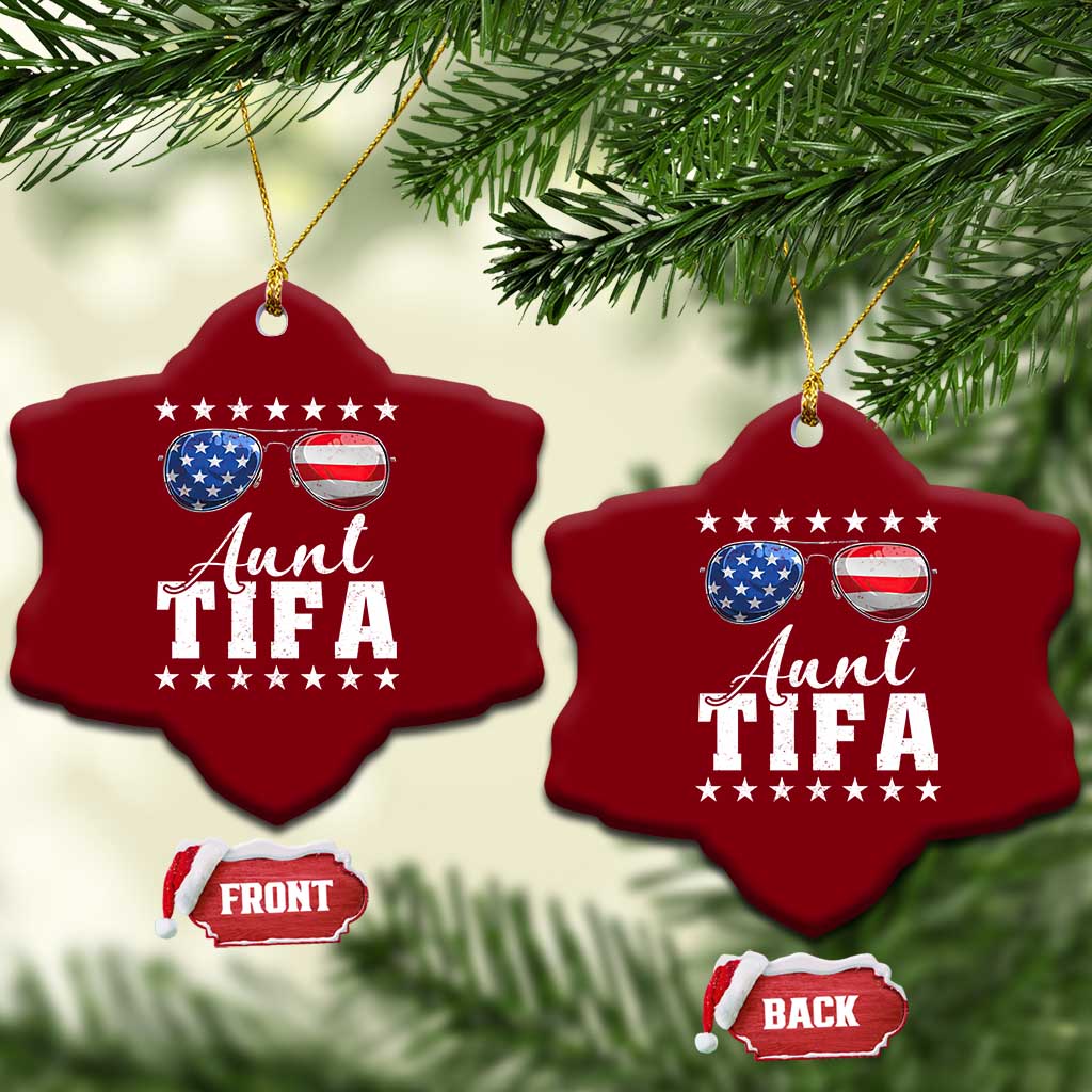 Funny Aunt Tifa Ceramic Ornament Political Satire American Flag Sunglasses TS11 Print Your Wear