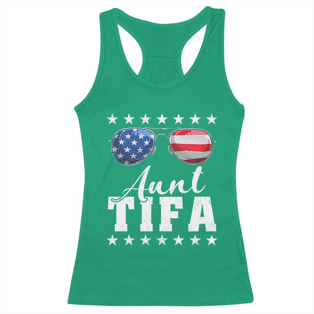 Funny Aunt Tifa Racerback Tank Top Political Satire American Flag Sunglasses TS11 Irish Green Print Your Wear