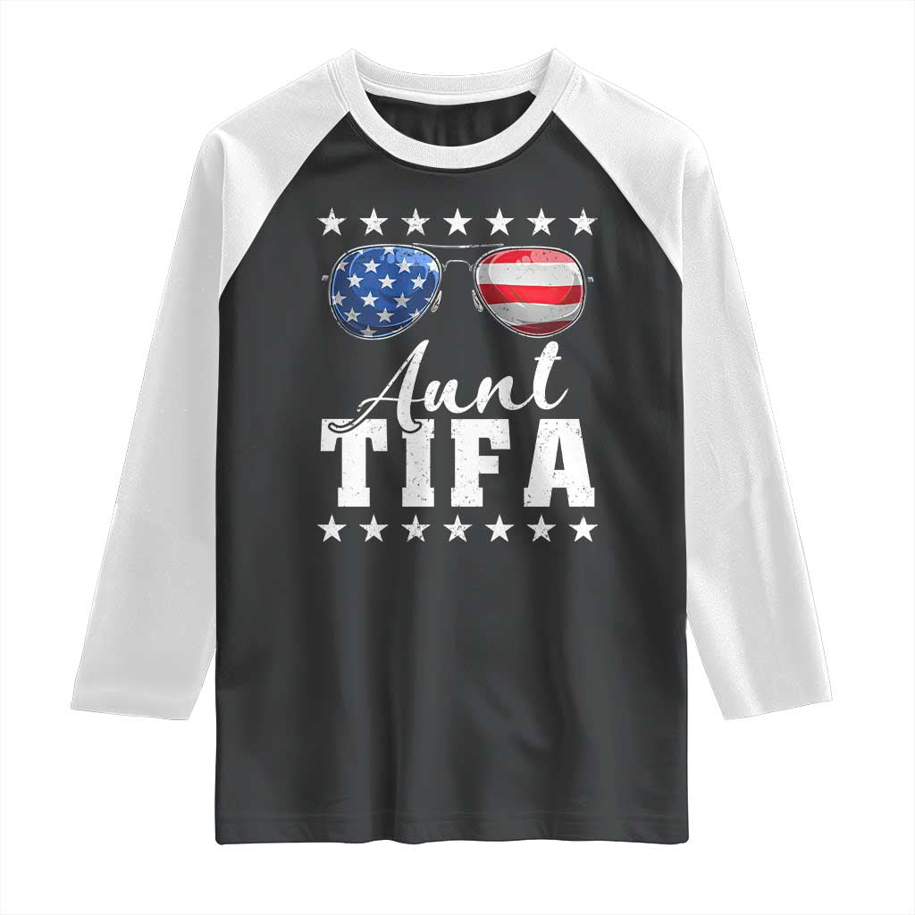 Funny Aunt Tifa Raglan Shirt Political Satire American Flag Sunglasses TS11 Black White Print Your Wear