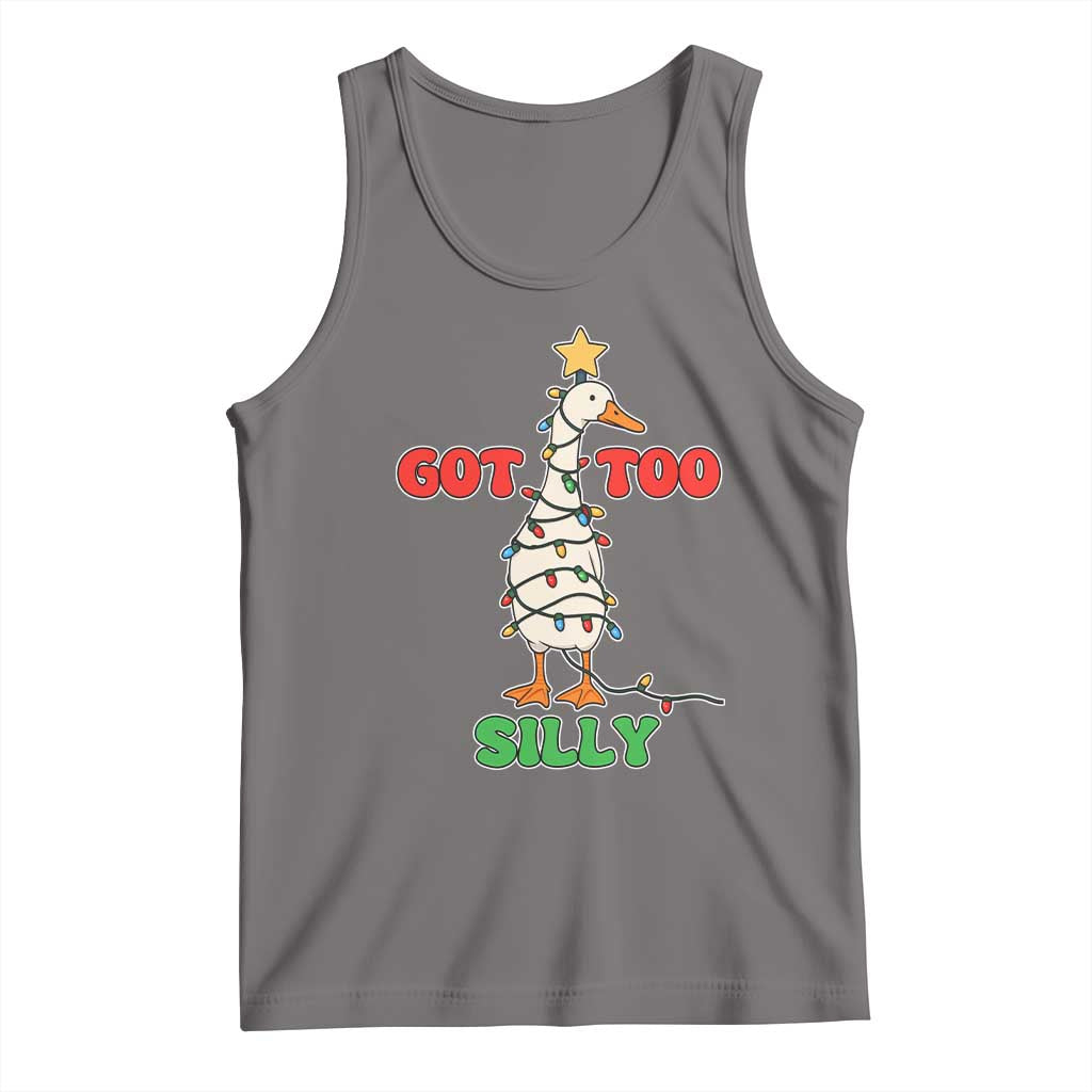 Funny Christmas Silly Goose Tank Top Got Too Silly Goose Pun Humor Xmas Tree TS11 Deep Heather Print Your Wear