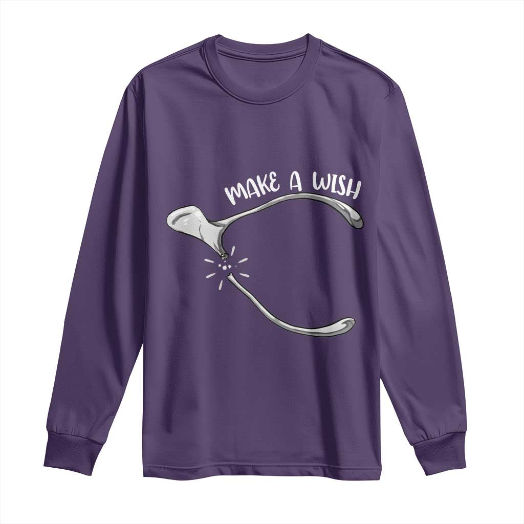 Funny Thanksgiving Turkey Wishbone Long Sleeve Shirt Make A Wish Chicken Turkey TS11 Purple Print Your Wear