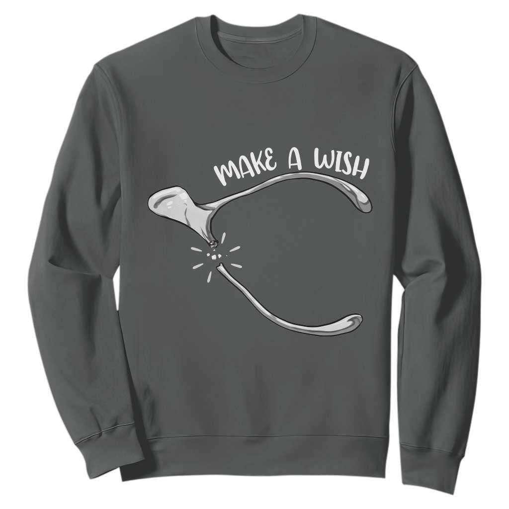 Funny Thanksgiving Turkey Wishbone Sweatshirt Make A Wish Chicken Turkey TS11 Dark Heather Print Your Wear