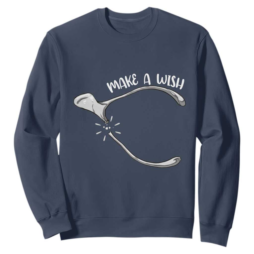 Funny Thanksgiving Turkey Wishbone Sweatshirt Make A Wish Chicken Turkey TS11 Navy Print Your Wear