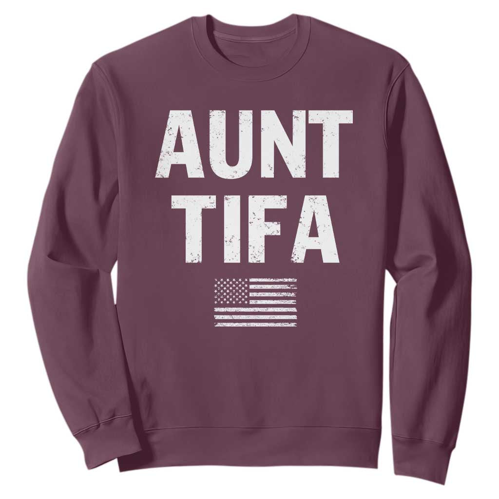 Funny Aunt Tifa Sweatshirt Political Satire Vintage American Flag TS11 Maroon Print Your Wear