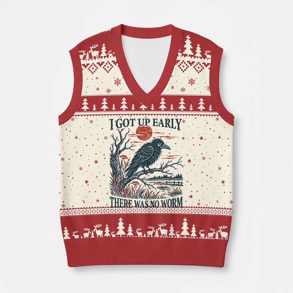 I Got Up Early There Was No Worm Funny Grumpy Crow V-Neck Knit Sweater Vest Bird Lover