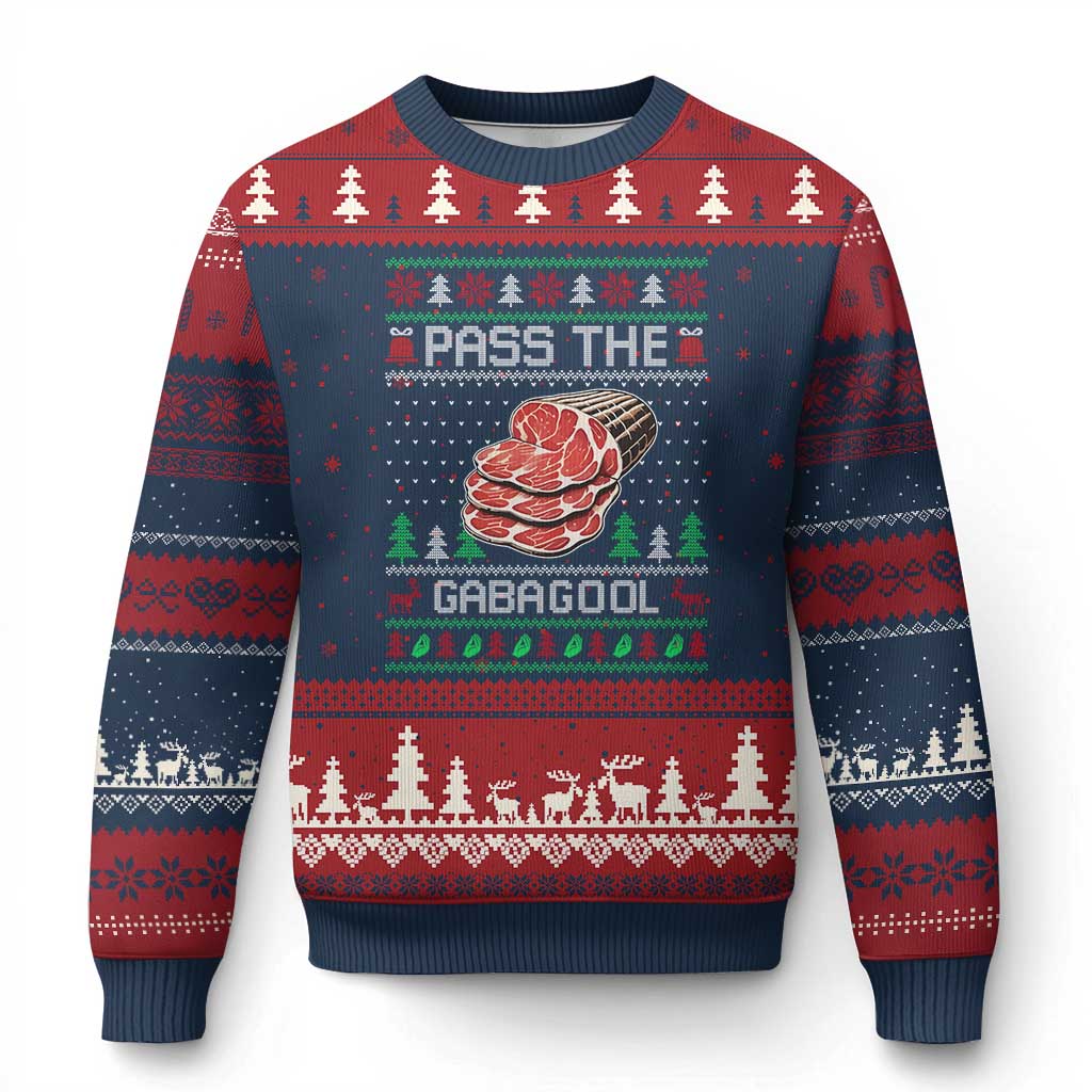 Funny Pass The Gabagool Xmas Ugly Christmas Sweater Italian Food TS11 Navy Red Print Your Wear
