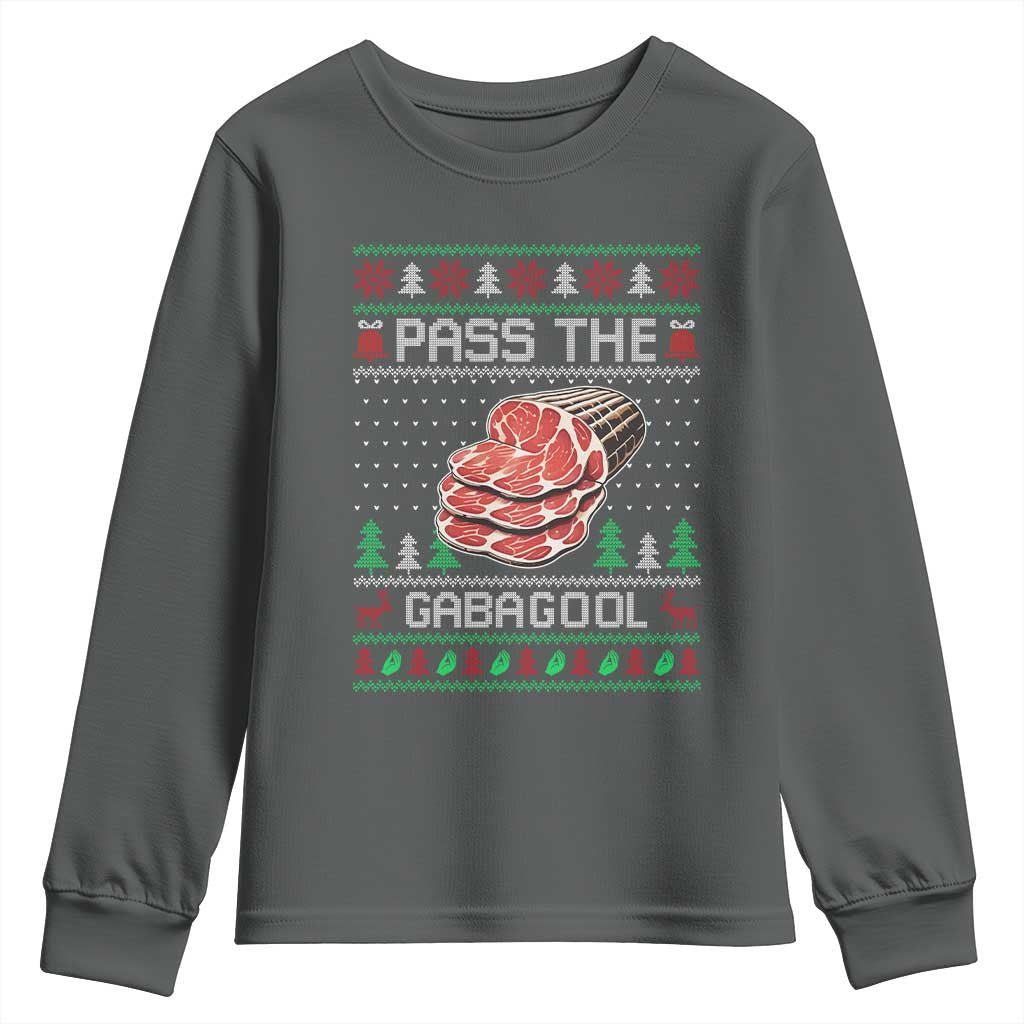 Funny Pass The Gabagool Christmas Youth Sweatshirt Italian Food TS11 Dark Heather Print Your Wear