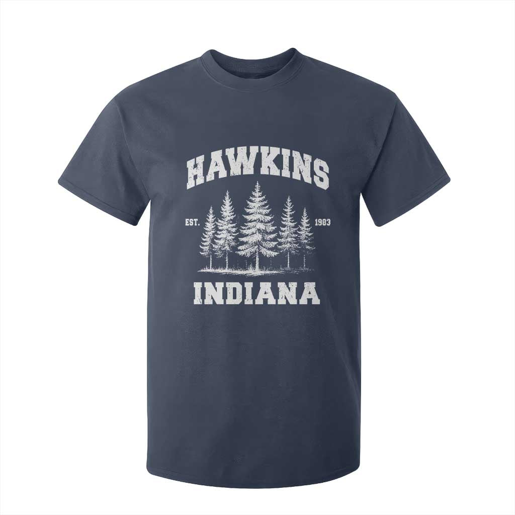 Funny Hawkins Sci Fi Lover T Shirt For Kid Indiana Strangers Pine Tree TS11 Navy Print Your Wear