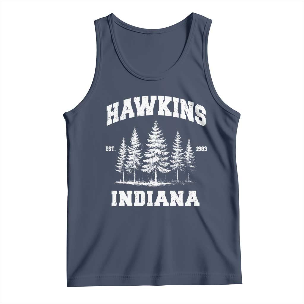 Funny Hawkins Sci Fi Lover Tank Top Indiana Strangers Pine Tree TS11 Navy Print Your Wear