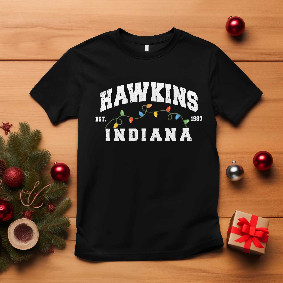 Funny Stranger Christmas T Shirt Hawkins Xmas Lights TS11 Black Print Your Wear