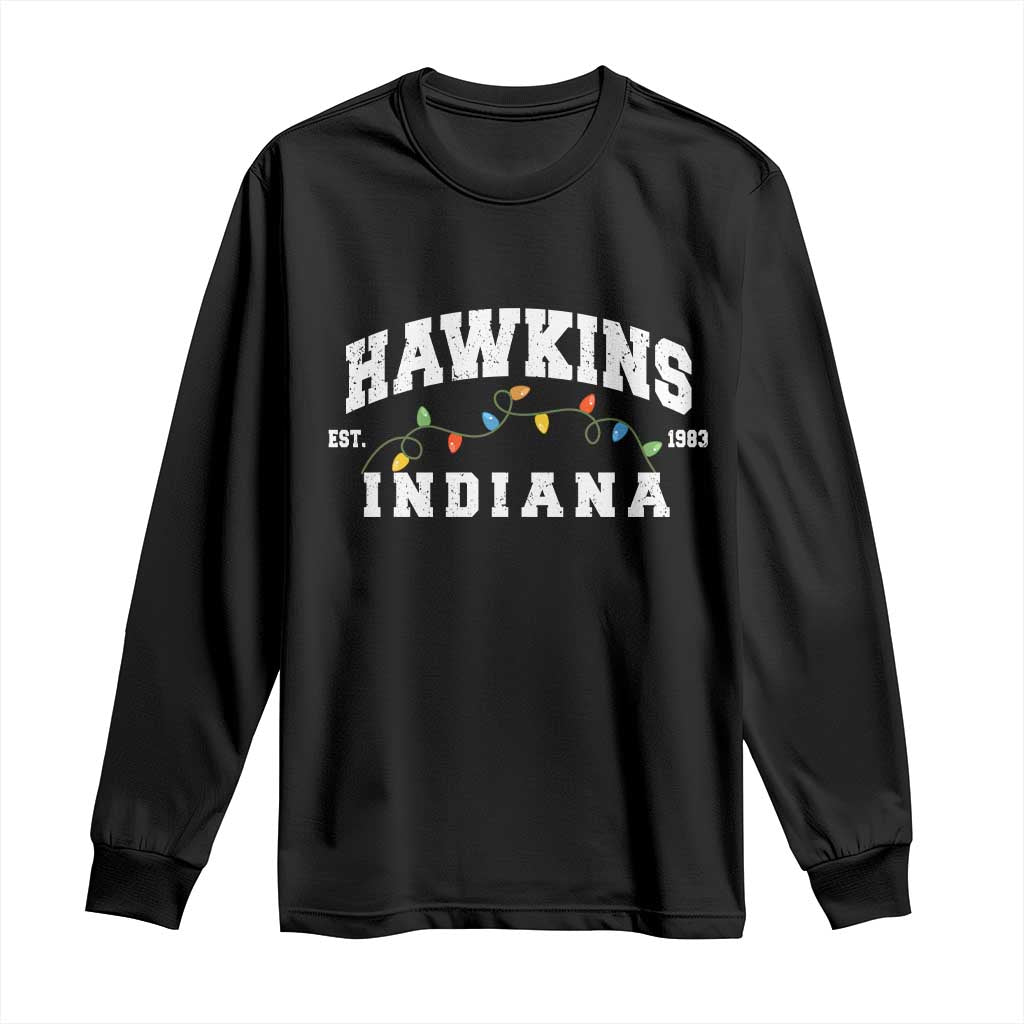 Funny Stranger Christmas Long Sleeve Shirt Hawkins Xmas Lights TS11 Black Print Your Wear