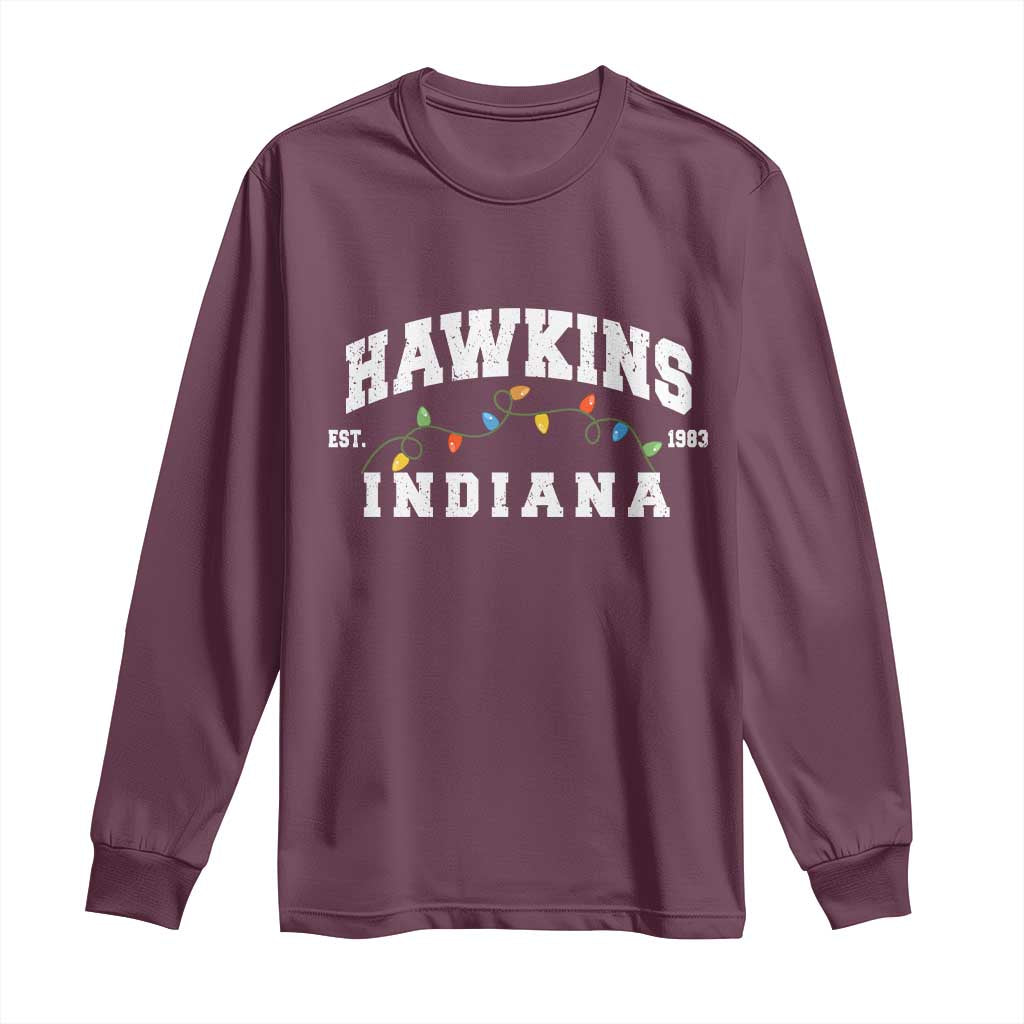 Funny Stranger Christmas Long Sleeve Shirt Hawkins Xmas Lights TS11 Maroon Print Your Wear