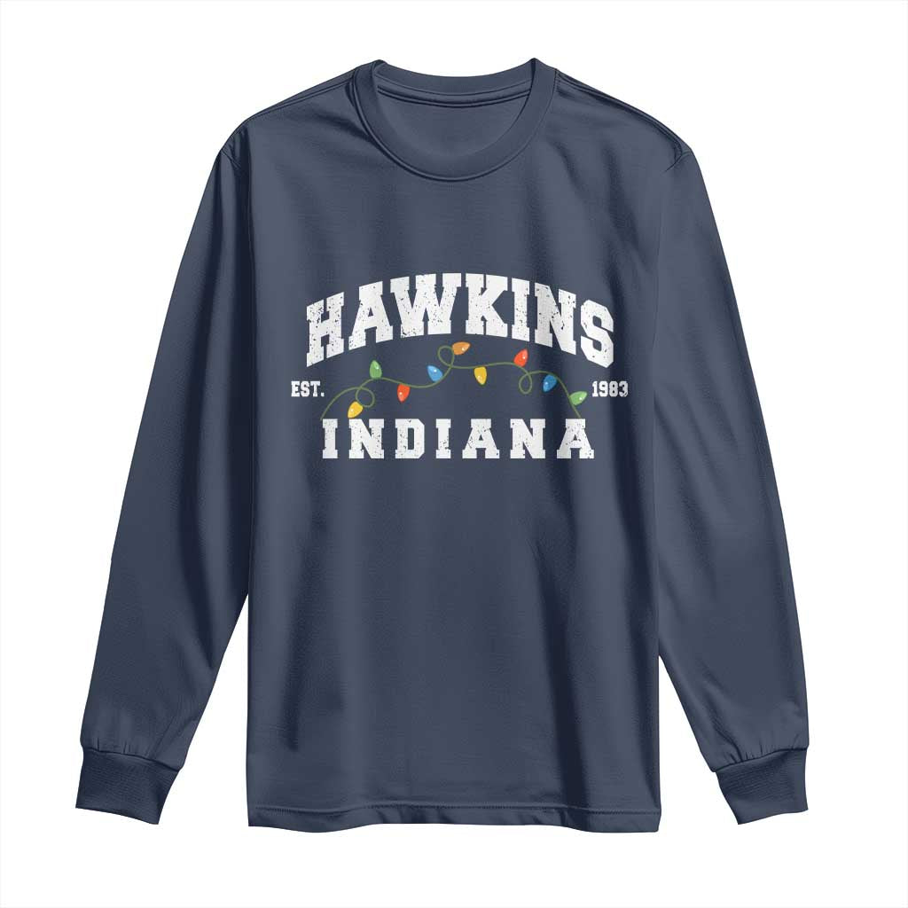 Funny Stranger Christmas Long Sleeve Shirt Hawkins Xmas Lights TS11 Navy Print Your Wear