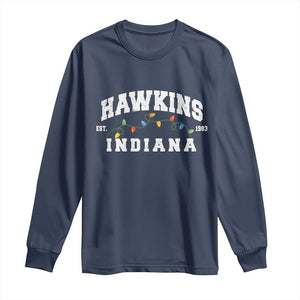 Funny Stranger Christmas Long Sleeve Shirt Hawkins Xmas Lights TS11 Navy Print Your Wear