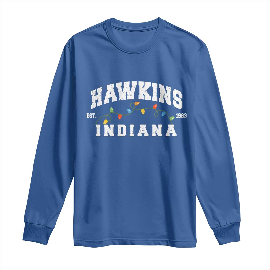 Funny Stranger Christmas Long Sleeve Shirt Hawkins Xmas Lights TS11 Royal Blue Print Your Wear