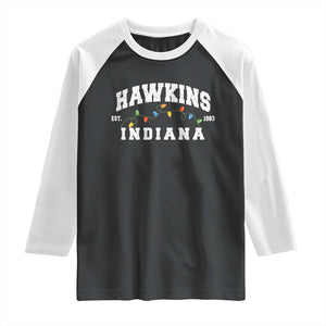 Funny Stranger Christmas Raglan Shirt Hawkins Xmas Lights TS11 Black White Print Your Wear