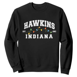Funny Stranger Christmas Sweatshirt Hawkins Xmas Lights TS11 Black Print Your Wear
