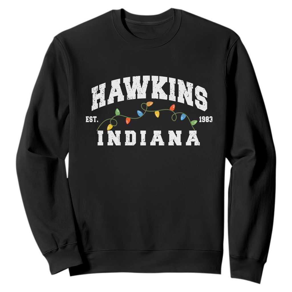 Funny Stranger Christmas Sweatshirt Hawkins Xmas Lights TS11 Black Print Your Wear