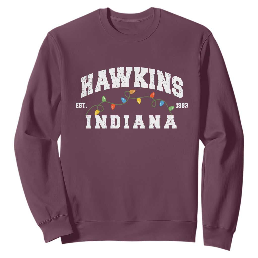Funny Stranger Christmas Sweatshirt Hawkins Xmas Lights TS11 Maroon Print Your Wear