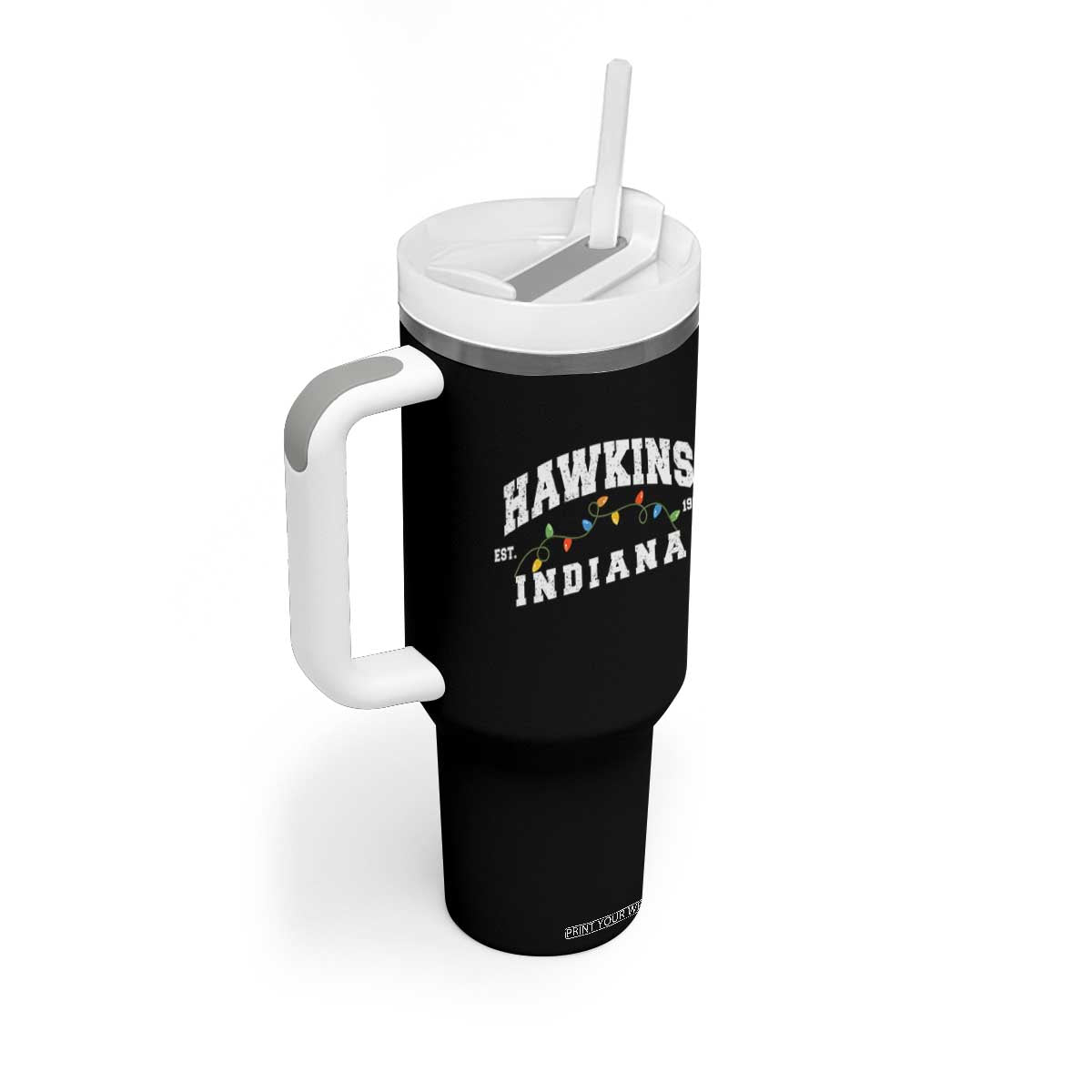 Funny Stranger Christmas Tumbler With Handle Hawkins Xmas Lights TS11 Print Your Wear